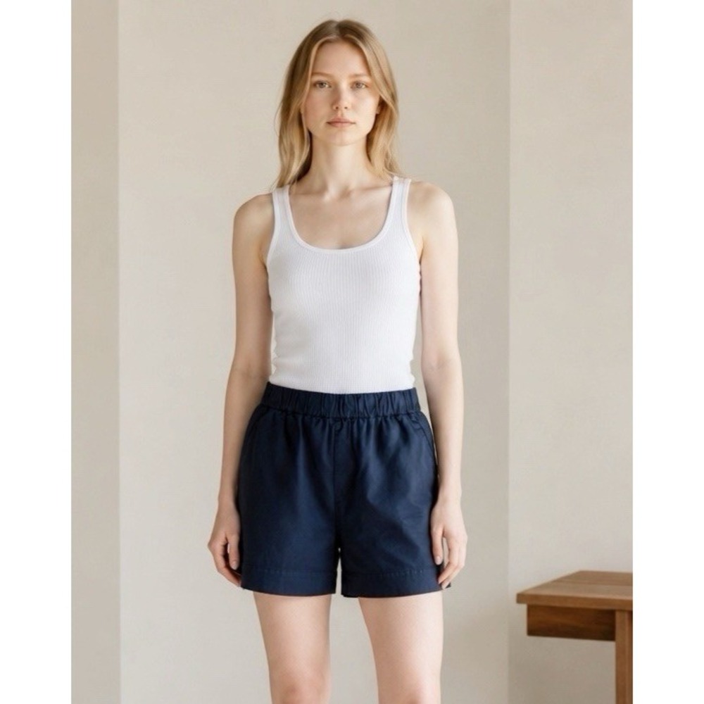 Everlane Women's XL Organic Cotton‎ Pullon Shorts Navy 5" EUC High Waist